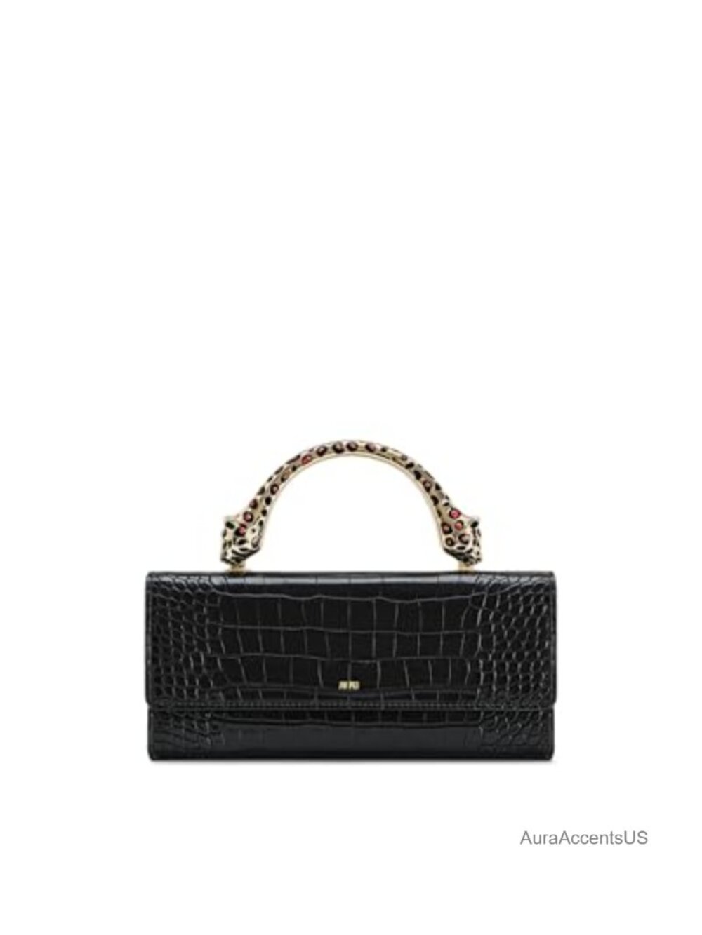 Vegan Leather Crocodile-Embossed Top Handle Handbag with Shoulder Strap